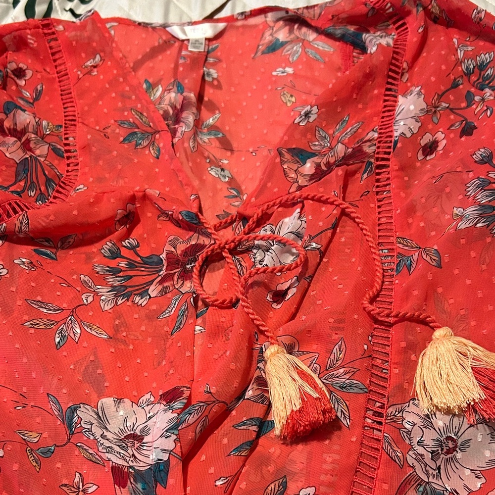 Time & Tru Coral Beach Coverup with Tassels